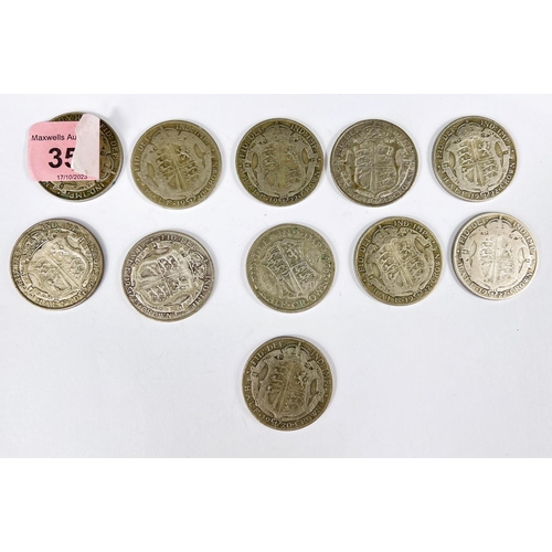 359 - 11 George V half crowns all 1920-23