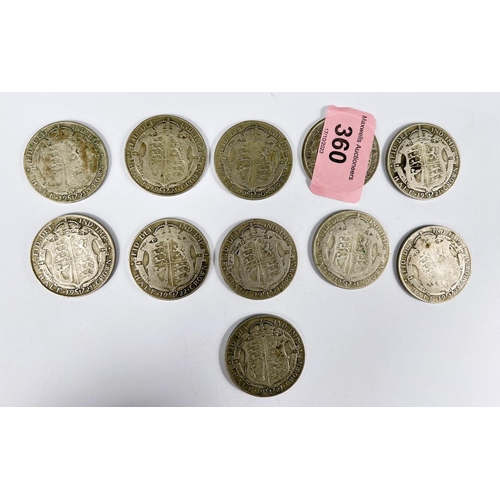 360 - 11 George V half crowns all 1920-23