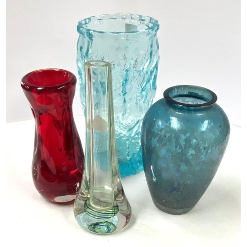 407 - Four studio glass vases two Whitefriars style and two others