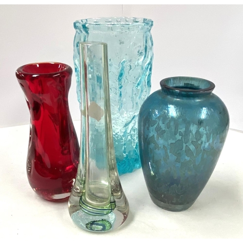 407 - Four studio glass vases two Whitefriars style and two others