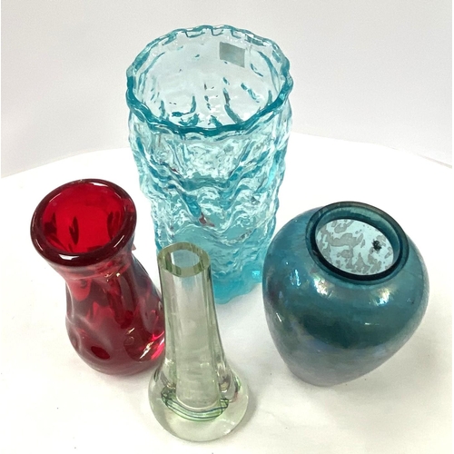 407 - Four studio glass vases two Whitefriars style and two others