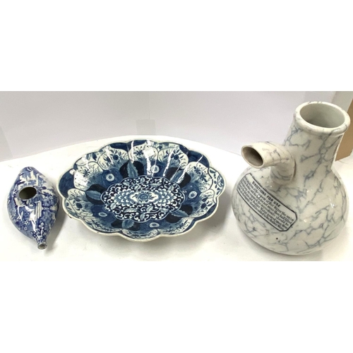 409 - a 19th century Staffordshire Blue and white baby feeder, And improved an Earthenware Inhaler and a 1... 