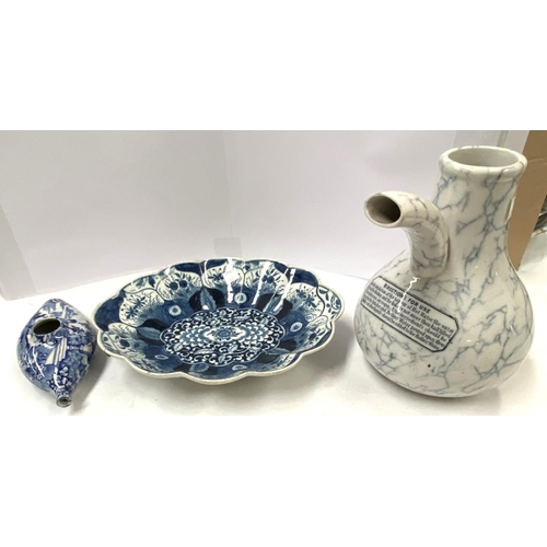 409 - a 19th century Staffordshire Blue and white baby feeder, And improved an Earthenware Inhaler and a 1... 