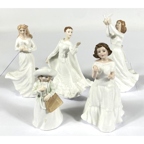 416 - Five Royal Doulton figures, 'Thinking of You', 'Wisdom', 'Loving You', 'Welcome' and 'Almost Grown'