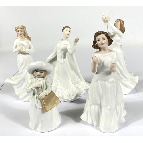 416 - Five Royal Doulton figures, 'Thinking of You', 'Wisdom', 'Loving You', 'Welcome' and 'Almost Grown'