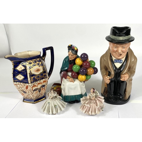 422 - Royal Doulton figure 'The Balloon Lady' HN1315, A Royal Doulton Winston Churchill jug, 2 Netzwo... 