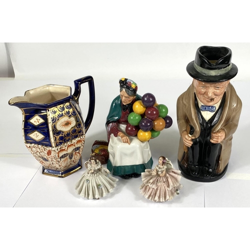 422 - Royal Doulton figure 'The Balloon Lady' HN1315, A Royal Doulton Winston Churchill jug, 2 Netzwo... 