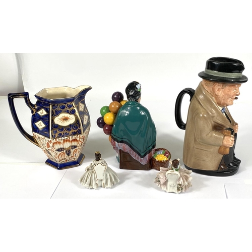 422 - Royal Doulton figure 'The Balloon Lady' HN1315, A Royal Doulton Winston Churchill jug, 2 Netzwo... 