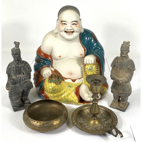 427 - A large early 20th century figure of Ho-Ti, height 28cm, other Asian items