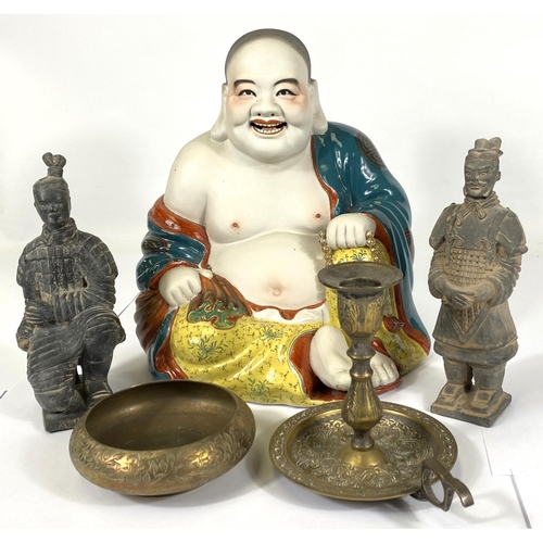 427 - A large early 20th century figure of Ho-Ti, height 28cm, other Asian items