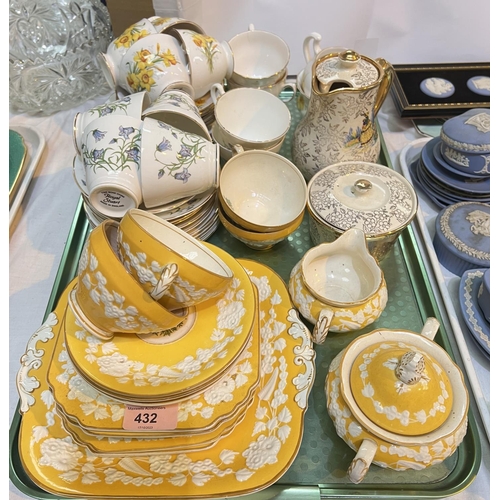 432 - A George Jones yellow and white relief tea service; other teaware and Wedgewood Jasperware. 