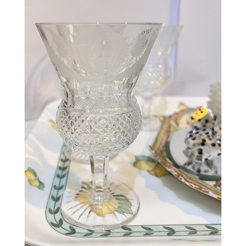 435A - Four Edinburgh Crystal thistle pattern wine glasses, ht 13cm, a small selection of other glassware e... 