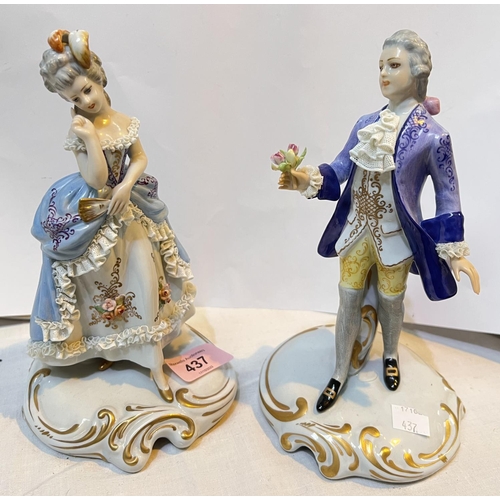 437 - A pair of Capodimonte 18th century style porcelain figures, signed G. Cuman with crown etc