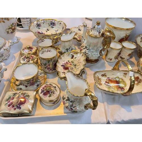 445 - A selection of Hammersley china and teaware decorated with fruit, some signed 