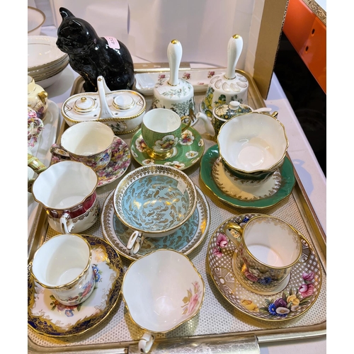 452 - A selection of miniature and decorative china: cabinet cups and saucers; 2 Coalport cottages; Carlto... 