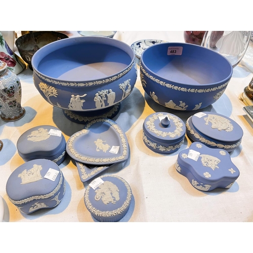 483 - Two Wedgwood blue jasperware fruit bowls; other similar pieces, fruit bowl is 20cm diameter and the ... 