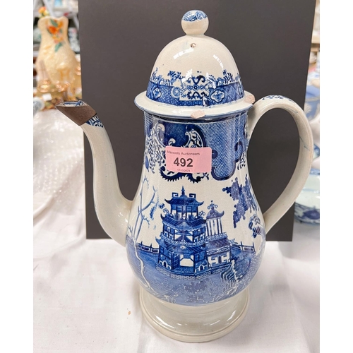 492 - A blue and white teapot