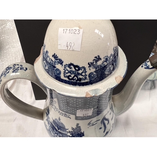 492 - A blue and white teapot