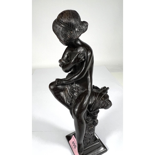 496 - A bronze figure of a girl sitting on column with vines, ht. 28cm