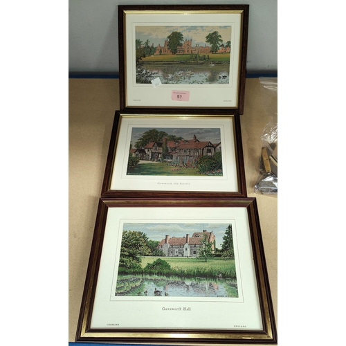 51 - 3 Brocklehurst-Whiston Macclesfield calendar silks, framed and glazed