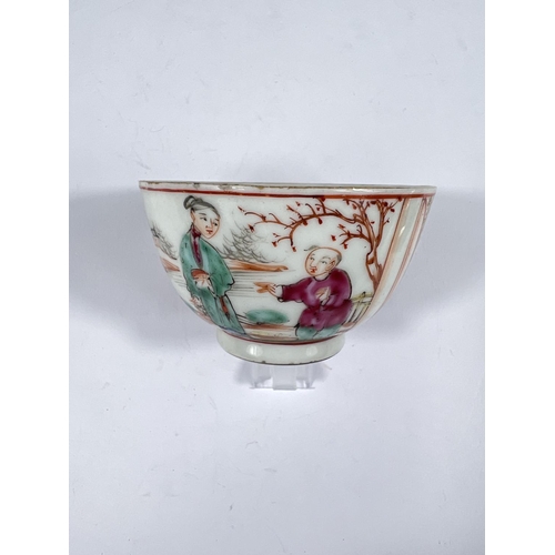 515 - A Chinese 19th century finely decorated tea bowl with figures in domestic scenes, dia. 6.5cm