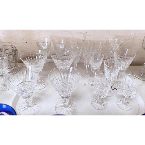 523A - Four Waterford Crystal Tramore cut glass wine goblets other similar Waterford drinking glasses