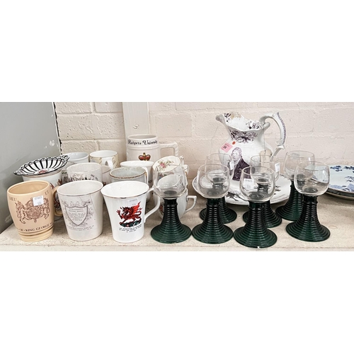 554 - A commemorative King IV & Queen Adelaide Coronation jug 1831 (a/f) and a selection of WWI peace ... 