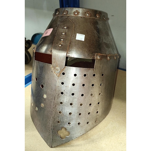 60 - A full size replica steel Crusades style helmet, ht. 34cm