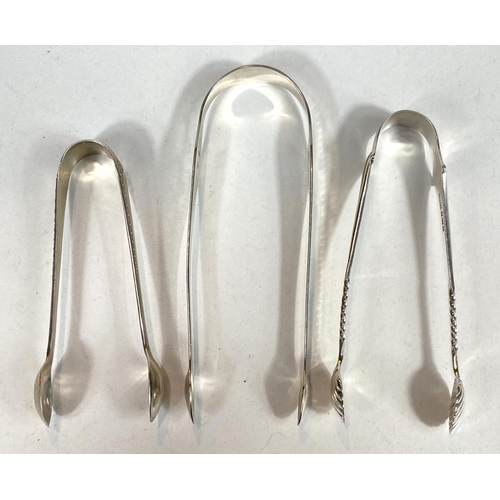 625 - Three pairs of hallmarked silver sugar nips. One with shell shaped ends, Sheffield 1897, Sheffield 1... 