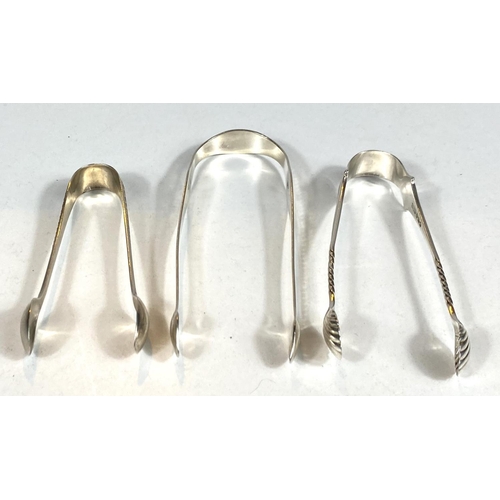 625 - Three pairs of hallmarked silver sugar nips. One with shell shaped ends, Sheffield 1897, Sheffield 1... 