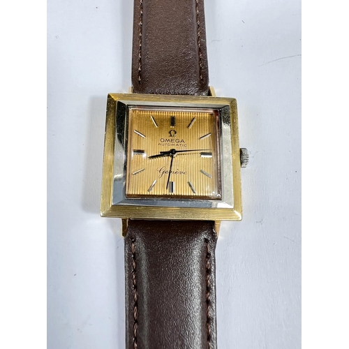 646 - OMEGA: a c.1960 unusual Omega Geneve automatic wristwatch with square 18ct 2 tone gold case (marks t... 