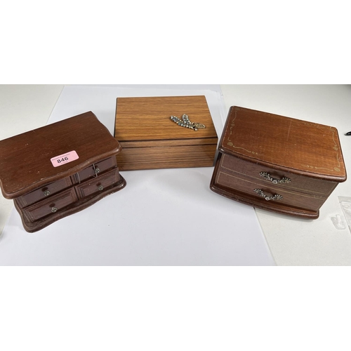 660B - Three wooden jewellery boxes with contents of vintage and later costume jewellery including bead and... 