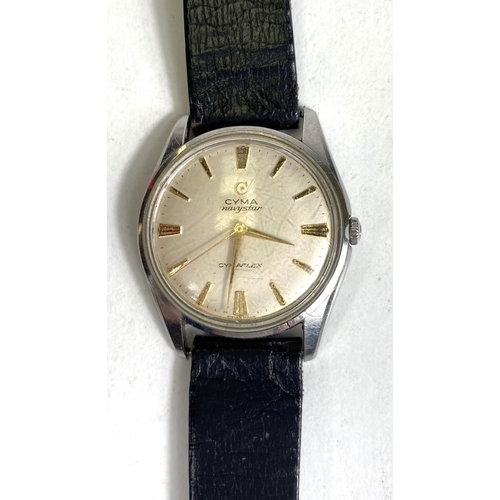 670A - A mid 20th century CYMA Navy Star gents wristwatch in stainless steel case with gilt baton marks on ... 