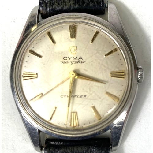 670A - A mid 20th century CYMA Navy Star gents wristwatch in stainless steel case with gilt baton marks on ... 