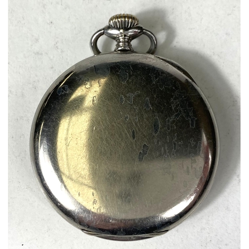 673 - A Longines open face pocket watch with enamel dial, Arabic numerals