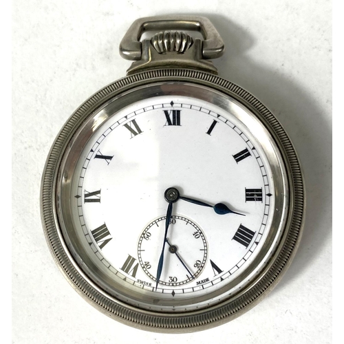 675 - An American open face Railway type pocket watch white enamel dial, seconds subsiding dial