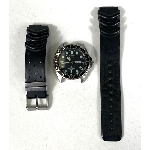 678 - A vintage Citizen Quartz Promaster dive watch with black bezel, rubber bracelet