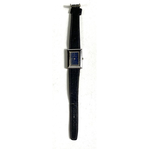 680 - A Sargar 'Tank' style wristwatch, blue dial with gilt speckles on leather strap