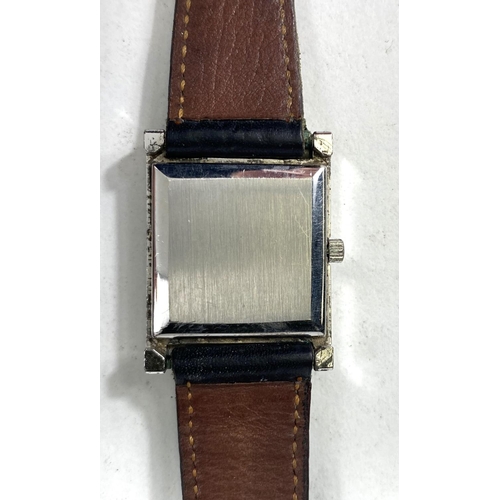 680 - A Sargar 'Tank' style wristwatch, blue dial with gilt speckles on leather strap