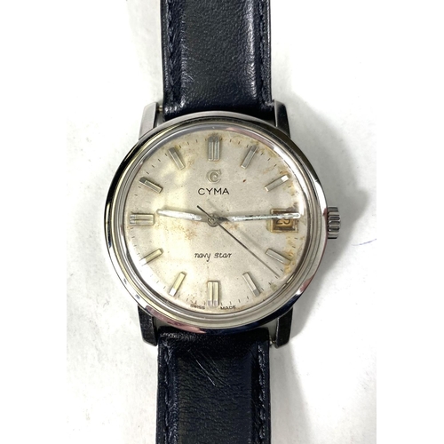 687 - A mid 20th century CYMA Navy Star gents wristwatch in stainless steel case, date aperture, silver ba... 