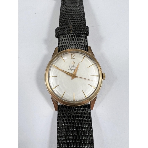 698 - A gentleman's vintage Zodiac Rotographic wristwatch with silvered dial gilt baton markers on later b... 