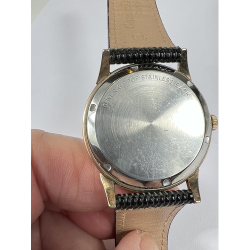 698 - A gentleman's vintage Zodiac Rotographic wristwatch with silvered dial gilt baton markers on later b... 