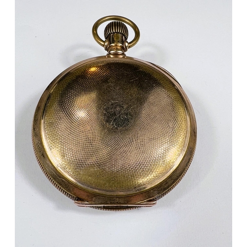 699 - A late night century gold plated Waltham open faced pocket watch with seconds of subsidiary dial