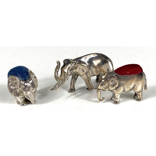 717 - Three white metal novelty animal pin cushions with silver/silver import marks