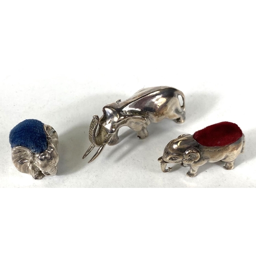 717 - Three white metal novelty animal pin cushions with silver/silver import marks