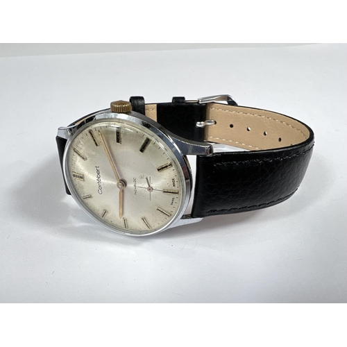 753 - A vintage gentle Cotebert Swiss made wrist watch with button markers stainless steel case later leat... 