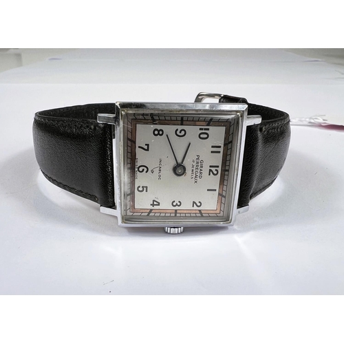 758 - GIRARD PERREGAUX: a vintage manual watch with square silver dial, black hands and Arabic numerals, m... 