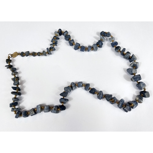 759 - Miriam Haskell blue lava bead necklace with gilt spacers