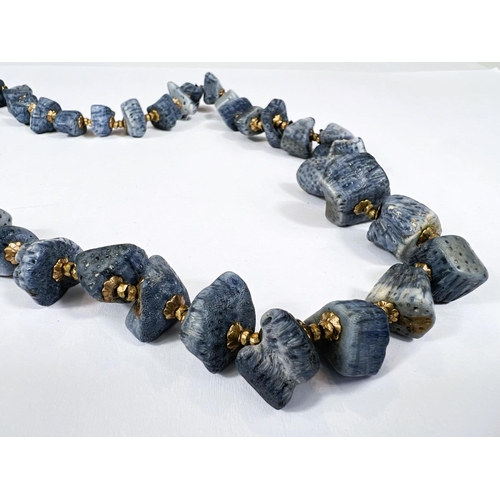 759 - Miriam Haskell blue lava bead necklace with gilt spacers