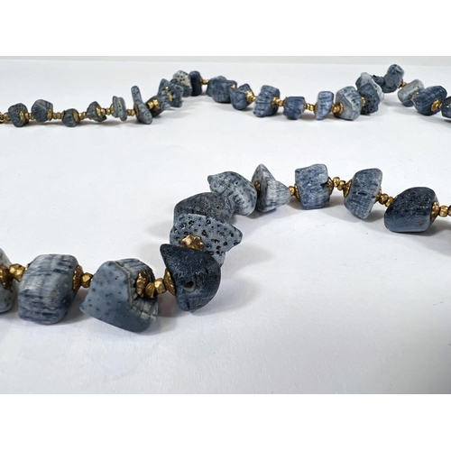 759 - Miriam Haskell blue lava bead necklace with gilt spacers